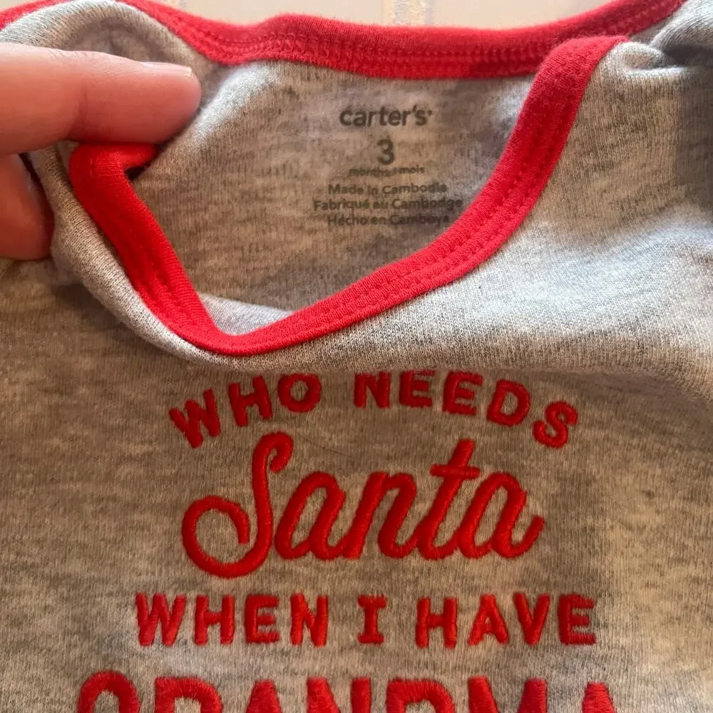 Carters Embroidered Santa Grandma‎ Bodysuit Bib Bundle Gift Baby 3 Months Unisex